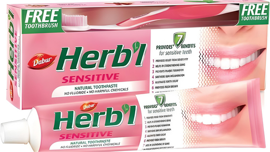 Dabur Herb'l Sensitive Natural Toothpaste - 150g + Free Toothbrush