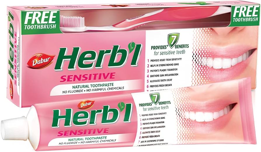 Dabur Herb'l Sensitive Natural Toothpaste - 150g + Free Toothbrush